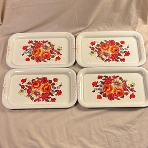 Vintage Ivory Floral Toleware Serving Trays - Set of 4